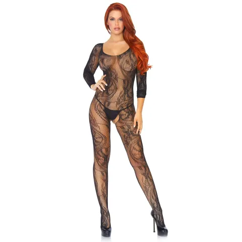 Боди-чулок Leg Avenue Swirl Lace Bodystocking, один размер, черный, ажурная ткань, в наличии
