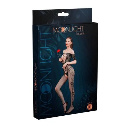 Бодістокінг з доступом Moonlight Model 10 XS-L Black, імітація шнурівки, квітковий декор, відкриті п