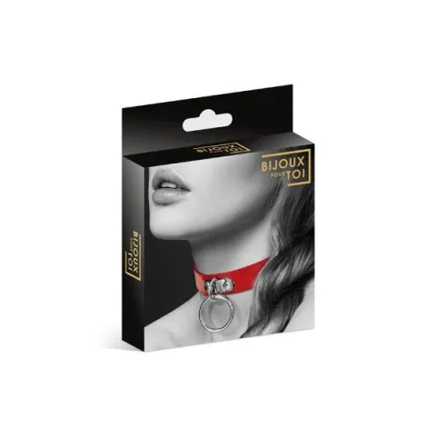 Чокер с кольцом для поводка Bijoux Pour Toi — FETISH Red, экокожа