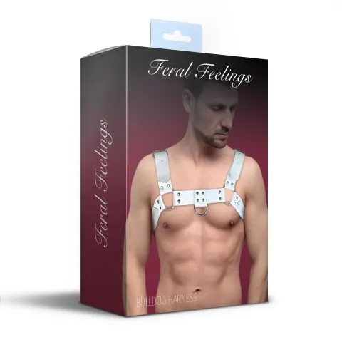 Мужская нагрудная портупея из натуральной кожи Feral Feelings — Bulldog Harness White