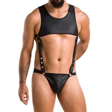 Мужской кожаный боди Passion 056 ADAM XXL/XXXL Чёрный, заклёпки