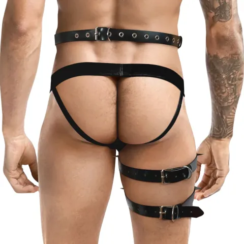 Мужские подвязки из натуральной кожи Art of Sex — Serge, цвет: черный, размер: L–2XL