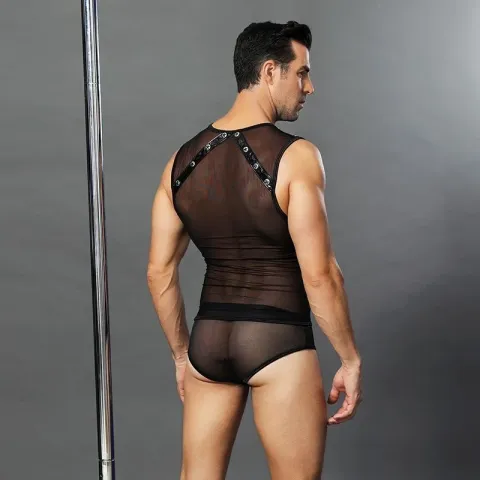 Мужской эротический костюм «Romantic Stephen» One Size Black: полупрозрачные трусики и футболки