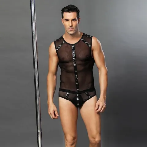 Мужской эротический костюм «Romantic Stephen» One Size Black: полупрозрачные трусики и футболки