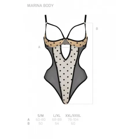 Эротическое боди Passion MARINA BODY, L/XL, бежевое, с открытыми чашками
