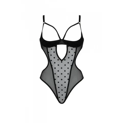 Эротическое боди Passion MARINA BODY, XXL/XXXL, черное, с открытыми чашками