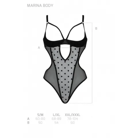 Эротическое боди Passion MARINA BODY, XXL/XXXL, черное, с открытыми чашками