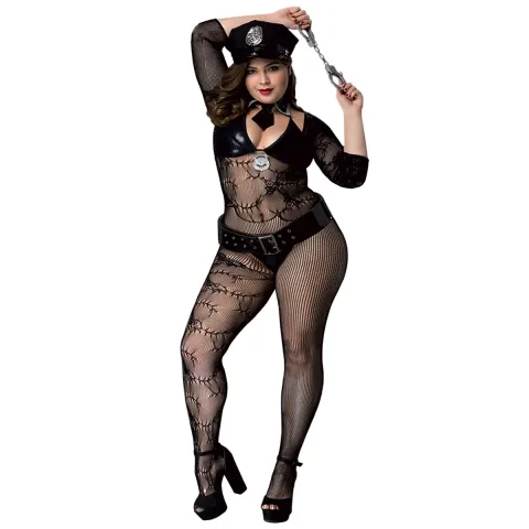 Еротичний комбінезон сітка - BLACK POLICE OUTFIT XL/XXL (Size: XL/XXL)