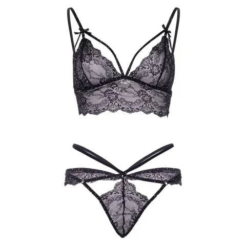 Эротический комплект со стрепсами и стразами Leg Avenue Ready Or Not S Black, бюстгальтер + стринги