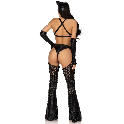 Эротический костюм «кошечки-хозяйки» Leg Avenue Mistress Kitty M, перчатки, комбинезон, маска