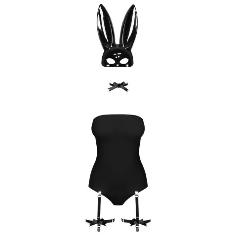 Эротический костюм кролика Obsessive Bunny costume S/M, черный, боди, чокер, подвязки, чулки, маска