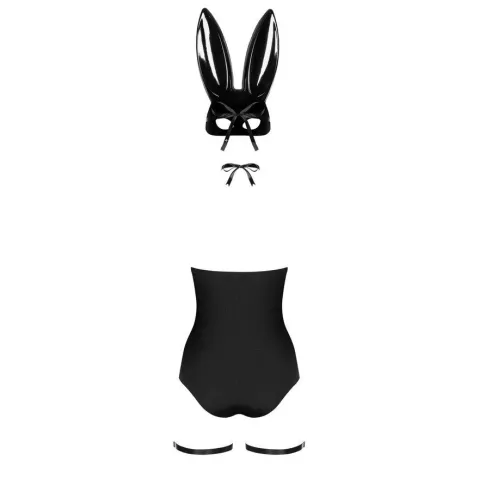 Эротический костюм кролика Obsessive Bunny costume S/M, черный, боди, чокер, подвязки, чулки, маска