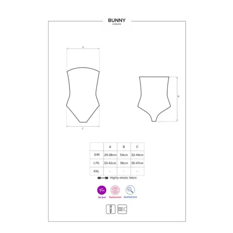 Эротический костюм кролика Obsessive Bunny costume S/M, черный, боди, чокер, подвязки, чулки, маска