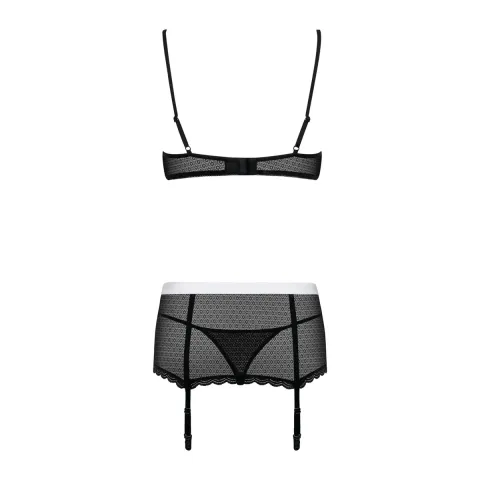 Эротический костюм горничной Obsessive Maidme set 5pcs S/M, бюстгальтер, пояс с фартуком, чулки