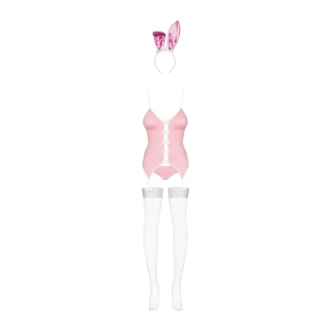 Еротичний костюм зайчика Obsessive Bunny suit 4 pcs costume pink S/M, рожевий, топ з підв’язками