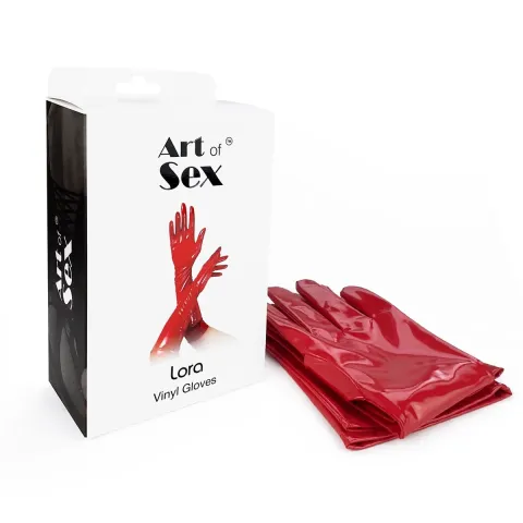 Глянцевые виниловые перчатки Art of Sex — Lora, размер M, цвет: красный