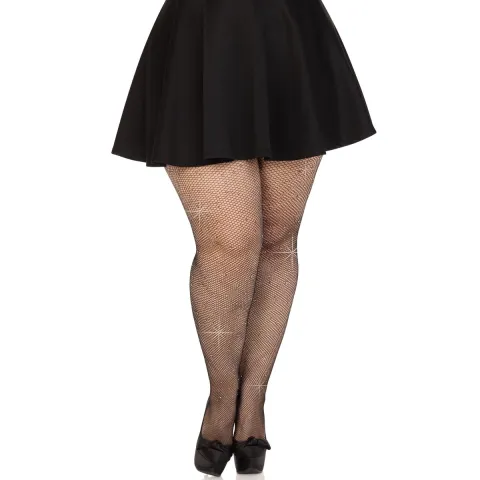 Колготки Leg Avenue Rhinestone micro net tights Plus size Black, дрібна сітка, стрази