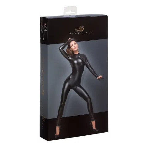 Комбинезон Noir Handmade F162 Powerwetlook с поводком и двусторонней молнией, L, эффект мокрого эффекта