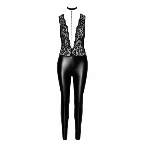 Комбинезон Noir Handmade F298 Libido, XXL, имитация латекса, кружевная топ, чокер, съёмное ожерелье, Access