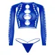 Комплект бесшовного нижнего белья Leg Avenue Long sleeve crop top & string Royal Blue One Size, топ, стринги