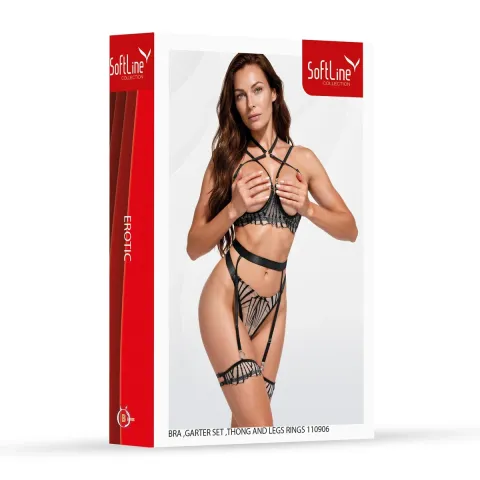 Комплект білизни - Bra ,Garter Set ,Thong And Leg Ring 110906 чорний 3XL