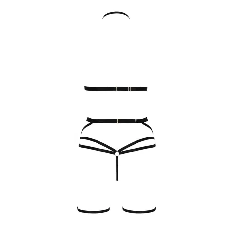 Passion Exclusive MORGAN SET OpenBra XXL/XXXL комплект нижнего белья, чёрный, лямки, трусики, корсет, ремень