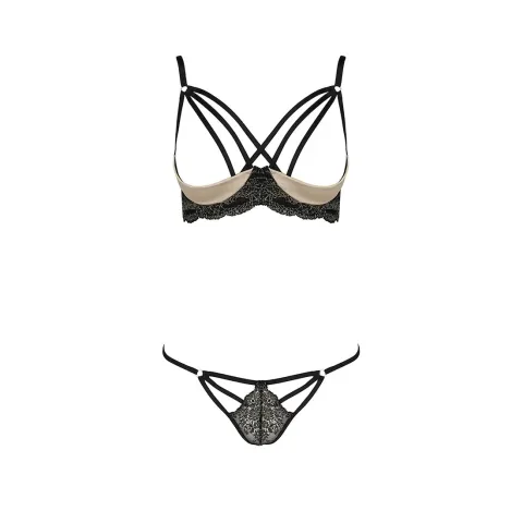 Passion Exclusive VALERY SET OpenBra XXL/XXXL черного нижнего белья, лямки, трусики, открытый лиф