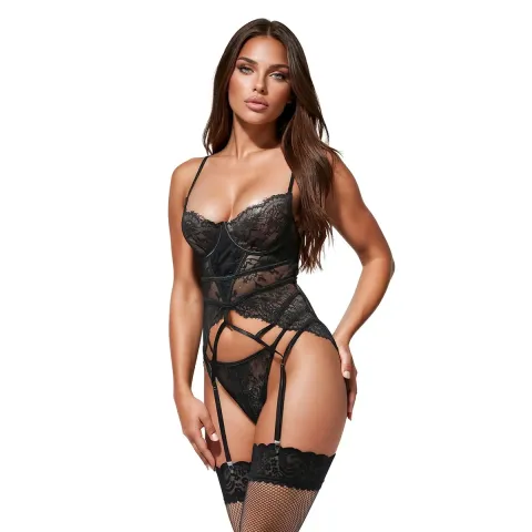 Комплект білизни - Top With Garter Set And Thong 110909 чорний 3XL