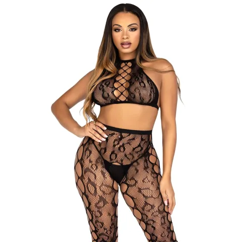 Комплект Leg Avenue Crop Top & Crotchless Tights One Size Black