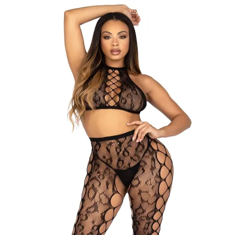 Комплект Leg Avenue Crop Top & Crotchless Tights One Size Black