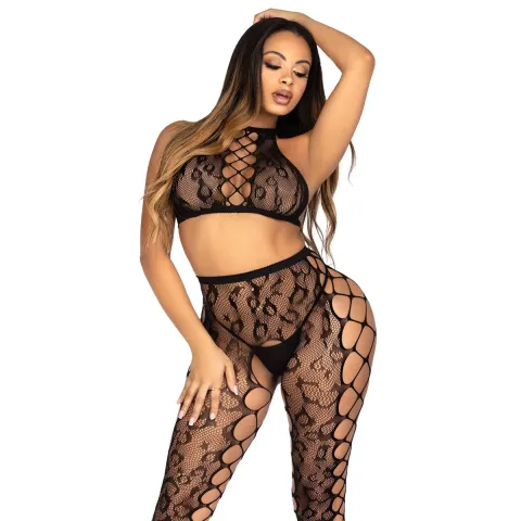 Комплект Leg Avenue Crop Top & Crotchless Tights One Size Black