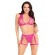 Комплект кружевного бюстгальтера Leg Avenue Топ и трусики с подвязками One Size Pink