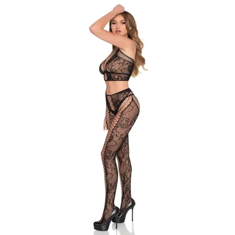 Комплект Leg Avenue Net & Lace Crop Top and Tights One Size Black