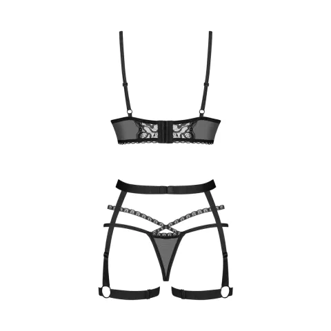 Комплект Obsessive Blomentis, 3 предмета, XS/S: мягкий лиф, стринги с бретелями, пояс с подвязками
