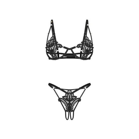Комплект Obsessive Luise Sublim Black 2-pcs crotchless set L/XL