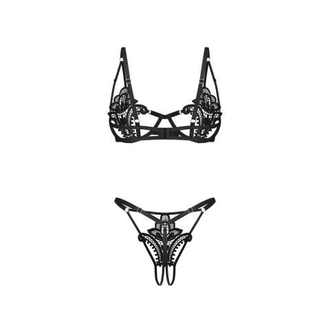 Комплект Obsessive Luise Sublim Black 2-pcs crotchless set L/XL