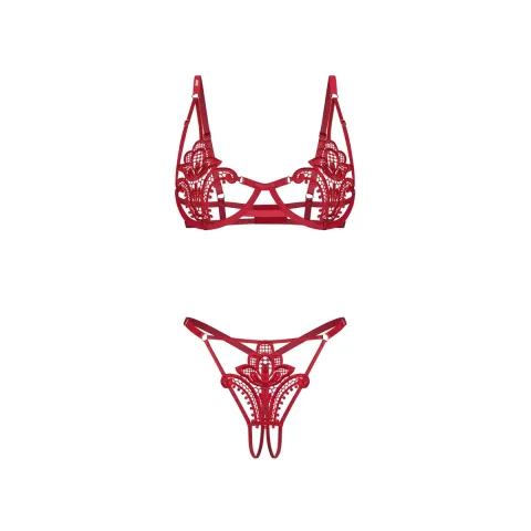 Комплект Obsessive Luise Sublim Red из 2 предметов с открытым промежностью, размер L/XL
