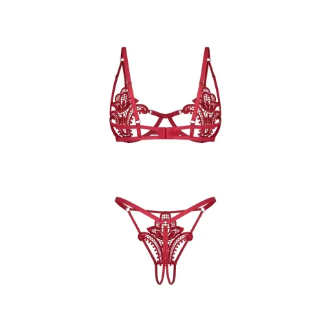 Комплект Obsessive Luise Sublim Red из 2 предметов с открытым промежностью, размер L/XL