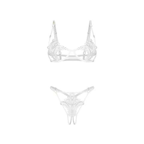 Комплект Obsessive Luise Sublim White 2-pcs crotchless set L/XL