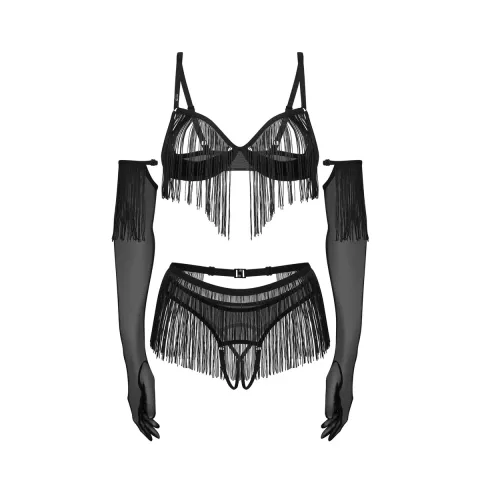 Комплект Obsessive Rossay Black 4-pcs crotchless set 2XL/3XL