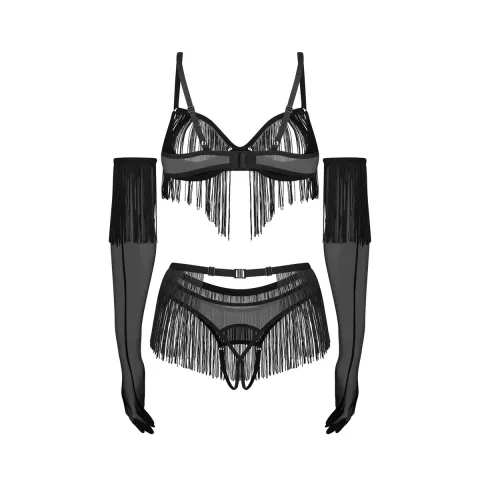 Комплект Obsessive Rossay Black 4-pcs crotchless set 2XL/3XL