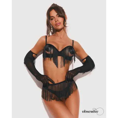Комплект Obsessive Rossay Black 4-pcs crotchless set S/M