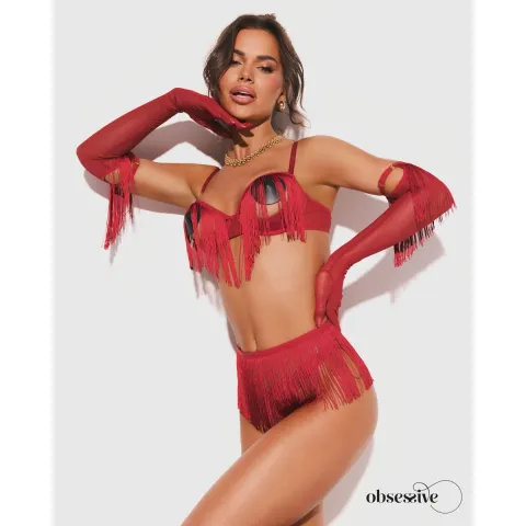Комплект Obsessive Rossay Red из 4 предметов с открытым промежностью, размер 2XL/3XL