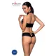 Комплект эко-кожи Passion NANCY BIKINI S/M, чёрный, бюстгальтер и трусики с имитацией шнуровки