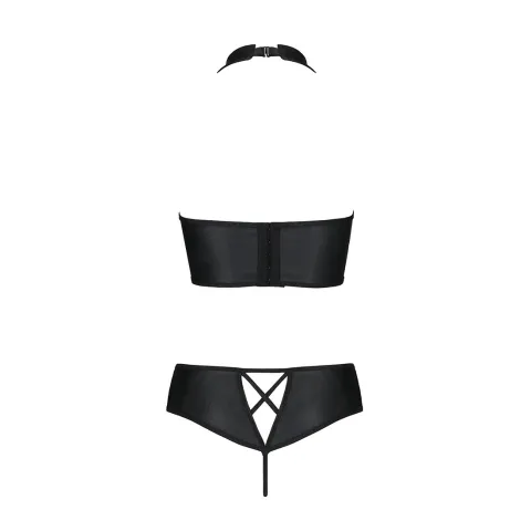 Комплект эко-кожи Passion NANCY BIKINI S/M, чёрный, бюстгальтер и трусики с имитацией шнуровки