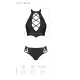 Комплект эко-кожи Passion NANCY BIKINI S/M, чёрный, бюстгальтер и трусики с имитацией шнуровки