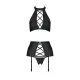 Комплект з еко-шкіри з імітацією шнурівки Passion NANCY SET L/XL black топ, трусики, пояс для панчіх