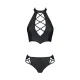 Комплект з екошкіри Passion NANCY BIKINI 4XL/5XL black, бра та трусики з імітацією шнурівки