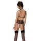 Корсет з відкритими грудьми Passion DOMINICA CORSET L/XL beige, пажі для панчіх, стрінги