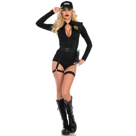 Костюм эротических спецподразделений Leg Avenue SWAT Team Babe L: боди, пояс, подвязки, игрушечная рация, кепка